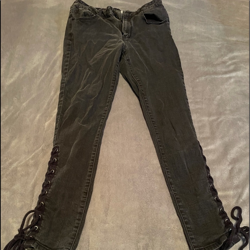 Black lace up jeans